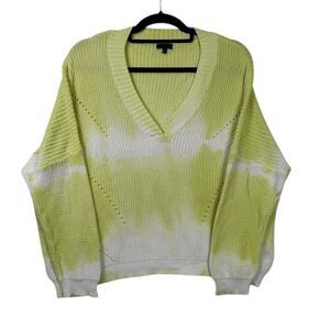 SEN Anthropologie Cotton Tie Dye Sweater Green White V-Neck Oversized Small